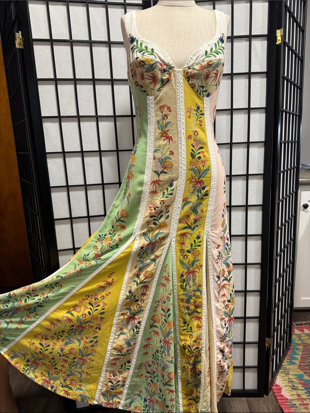 FARM Rio defect Delicate Floral Stripes Linen Blend Maxi Dress 🌼 - Picture 3 of 16